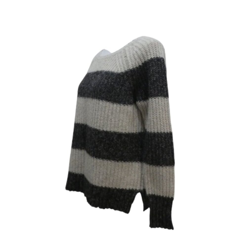 AEO American Eagle Gray Cream Striped Pullover Sweater Womens Large - Picture 3 of 7
